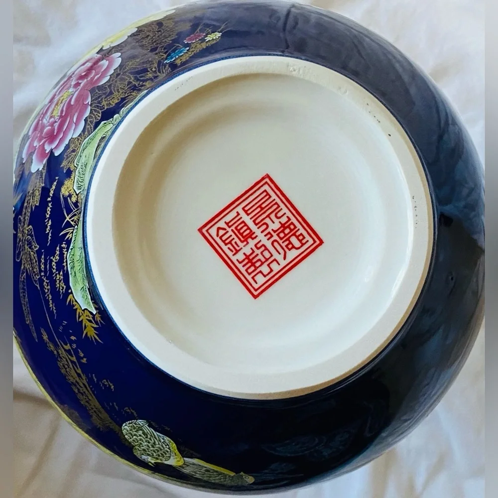 New Jingdezhen High Glaze Sapphire Porcelain-Reproduction-Exotic Birds & Flowers